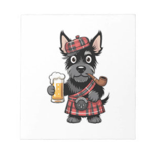 Bloc-note Terrier écossais en kilt tartan avec bière et pipe