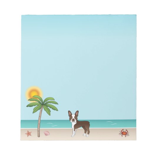 Bloc-note Tervueren Boston Terrier sur une plage tropicale e (Devant)