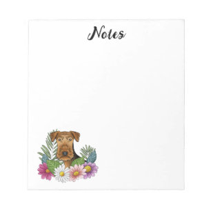 Bloc-note Tête De Chien Airedale Terrier Avec Fleurs Colorée