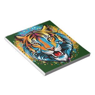 Bloc-note Tête de tigre couleurs arc-en-ciel peinture taches