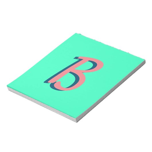 Bloc-note Texte 3D Blush rose tendance initial | Neon Turquo (Tourné)