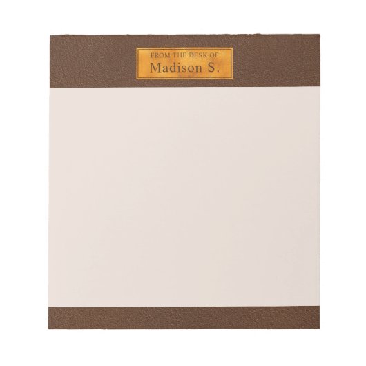 Bloc-note Texture de faux cuir marron avec bannière en feuil (Devant)