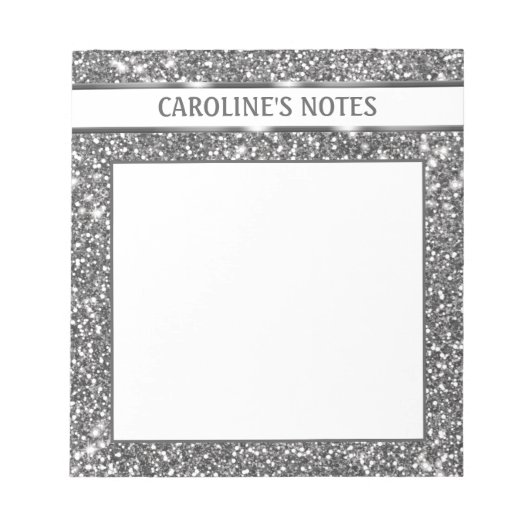 Bloc-note Texture de paillettes argentées fausses et texte p (Devant)