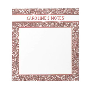 Bloc-note Texture de paillettes de faux or rose et texte per