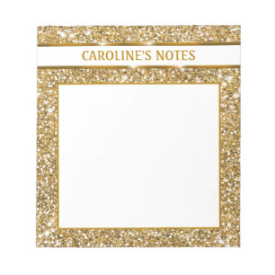 Bloc-note Texture de paillettes jaune doré faux & texte pers