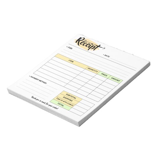 Bloc-note Thanks Order Receipt Form | Small Business Invoice (Tourné)