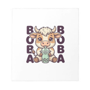 Bloc-note Thé aux perles de vache mignonne Design de T-Shirt