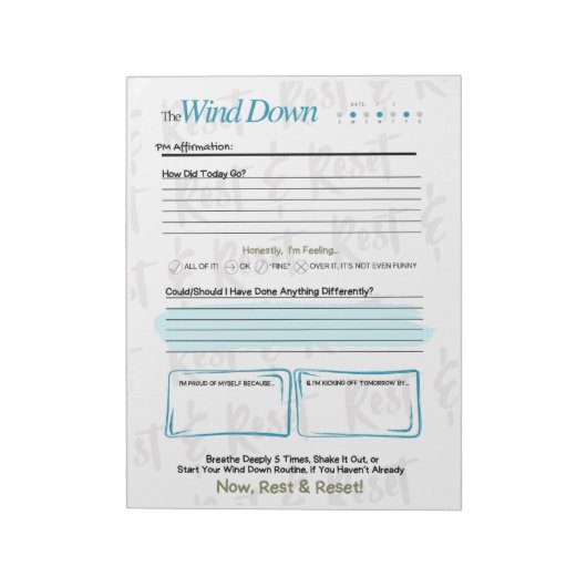 Bloc-note The WIND DOWN – 5-Minute Evening Journal Notepad (Tourné)