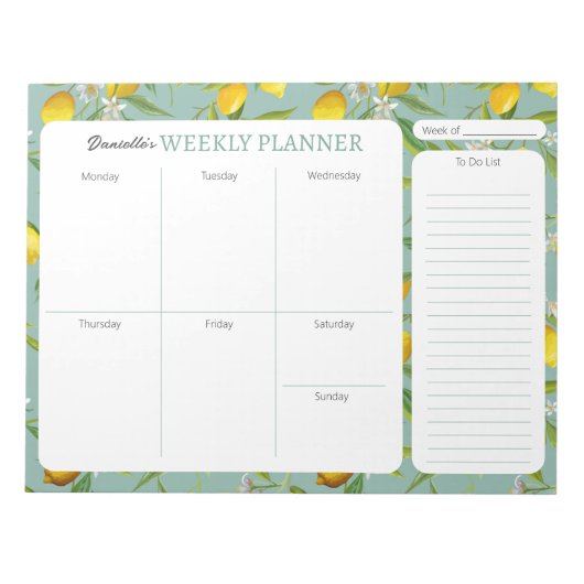 Bloc-note Thème Citron Personnalisé Plan Hebdomadaire (Devant)