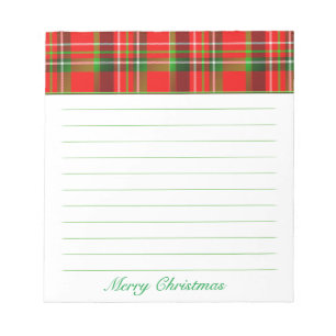 Bloc-note Thème rouge et vert de Noël de motif de tartan