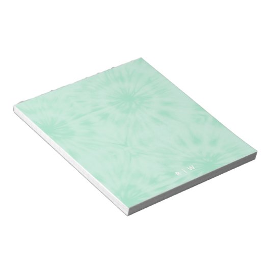 Bloc-note Tie Dye | Monogramme vert de menthe pastel (Incliné)