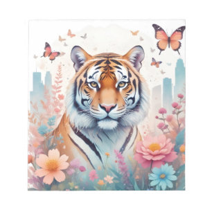 Bloc-note Tigre Vintage Animal Nature Forêt Jungle Fleurs