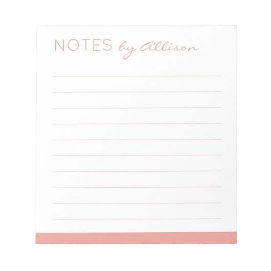 Bloc-note Titre personnalisé "Notes de" Rose Rose Lignée (Devant)