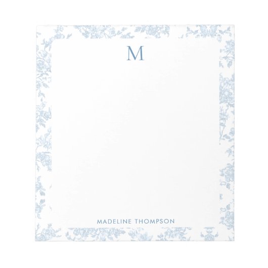 Bloc-note Toile de Botanique Classique Monogramme Bleu Franç (Devant)