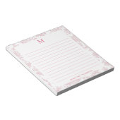 Bloc-note Toile de Jouy Botanique Classique Monogramme Rouge (Incliné)