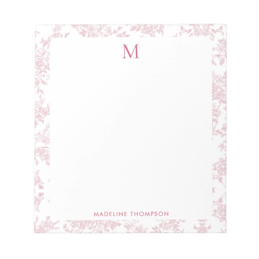 Bloc-note Toile de Jouy Botanique Classique Monogramme Rouge (Devant)