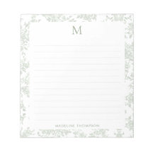 Toile de Jouy Botanique Classique Monogramme Vert