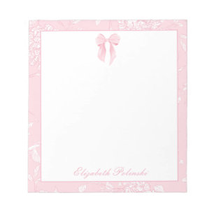 Bloc-note Toile de Jouy rose avec nœud classique personnalis