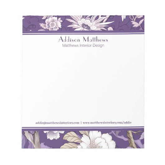 Bloc-note Toile florale violette personnalisée en entreprise (Devant)