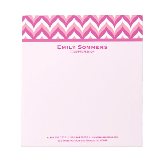 Bloc-note Tons Rose Et Blanc Zigzag Chevron Motif (Devant)