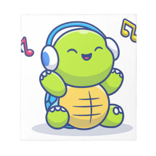 Bloc-note Tortue Mignonne Écoutant de la Musique Avec un Cas