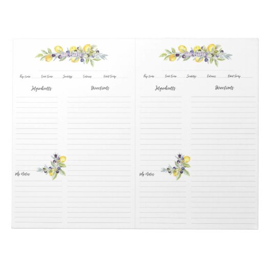 Bloc-note Toscan Herbs Lemons Mini Classeur Recette Pages (Devant)