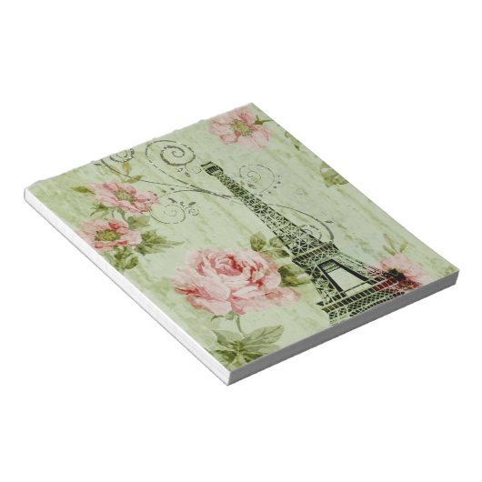 Bloc-note tour eiffel chic à la menthe rose à fleurs paris (Incliné)