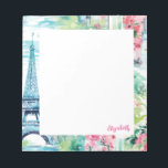 Bloc-note Tour Eiffel Paris France Floral<br><div class="desc">Une jolie illustration de la Tour Eiffel de Paris aquarelle orne ce bloc-notes. Personnalisez-le avec votre nom. Il coordonne avec le sac à dos de la tour Eiffel et les fournitures scolaires. Tellement à la mode pour retourner à l'école.</div>