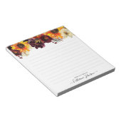 Bloc-note Tournesol moderne Bourgogne Rose Aquarelle Florale (Incliné)