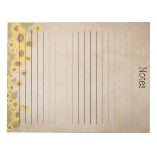 Bloc-note Tournesol rustique personnalisé (Devant)