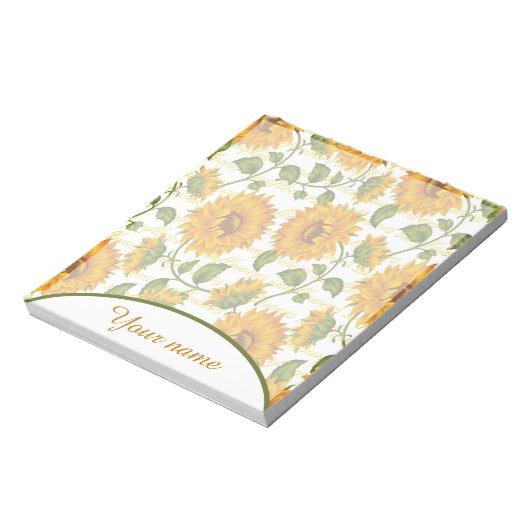 Bloc-note Tournesols et texte personnalisés (Tourné)
