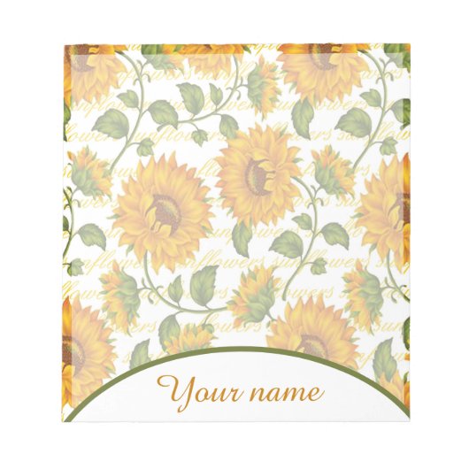 Bloc-note Tournesols et texte personnalisés (Devant)