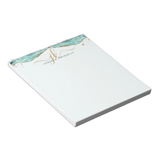 Bloc-note Tourquoise Agate Gold Parties scintillant Script M (Incliné)