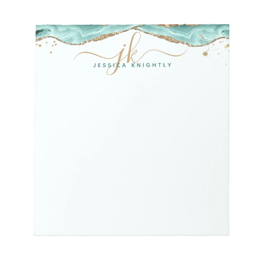 Bloc-note Tourquoise Agate Gold Parties scintillant Script M (Devant)