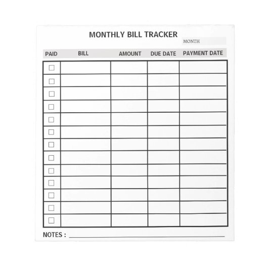 Bloc-note Tracker de facturation mensuelle personnalisée ten (Devant)