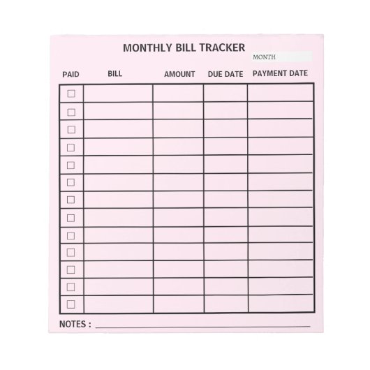 Bloc-note Tracker de facturation mensuelle personnalisée ten (Devant)