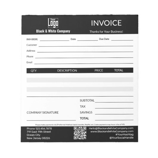 Bloc-note Trade Service Professional Black Invoice Pad (Devant)
