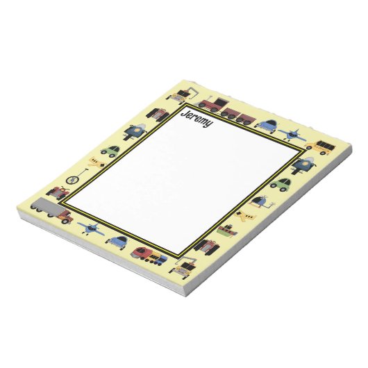 Bloc-note Trains, Plaines et Automobiles Garçons Monogrammes (Tourné)