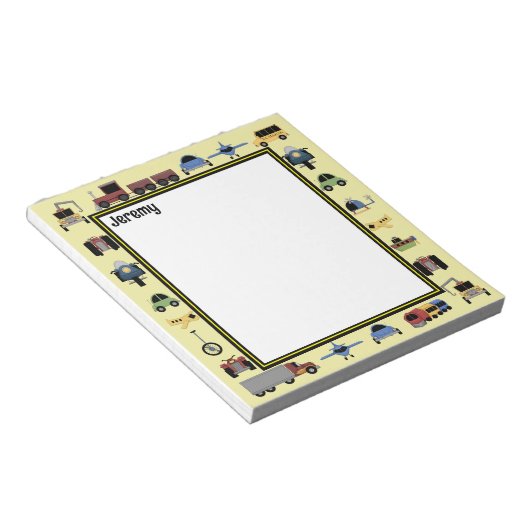 Bloc-note Trains, Plaines et Automobiles Garçons Monogrammes (Incliné)