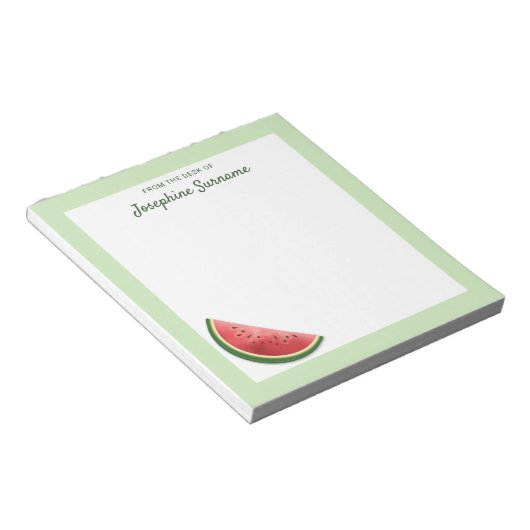 Bloc-note Tranche de fruit de pastèque sur fond vert avec te (Incliné)