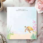 Bloc-note Tranquille Tortue de mer Océan Aquarelle personnal<br><div class="desc">Ce charmant bloc-notes personnalisé dispose d'une tortue de mer magnifiquement illustrée nageant près du rivage, entourée de teintes douces de l'eau de l'océan et de plantes côtiers délicats. Le design paisible d'inspiration balnéaire crée une esthétique sereine et apaisante, parfaite pour les amateurs de vie marine, les amateurs d'océan et ceux...</div>