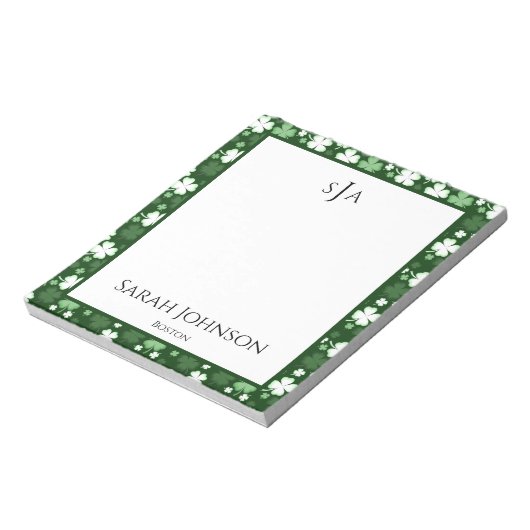 Bloc-note Trèfle vert, monogramme de la Saint-Patrick (Tourné)