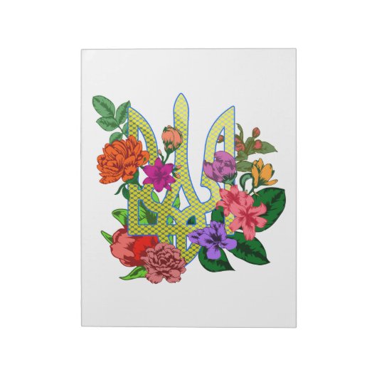 Bloc-note trident tryzub de l'héraldique ukrainienne fleurs (Tourné)