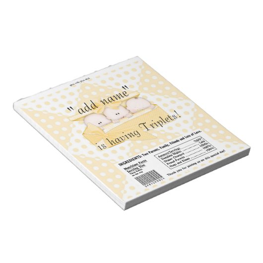 Bloc-note Triplets Baby shower Candy Bar Wrapper Party Favor (Incliné)