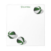 Bloc-note trois balles de basket blanc vert nom personnalisé (Devant)