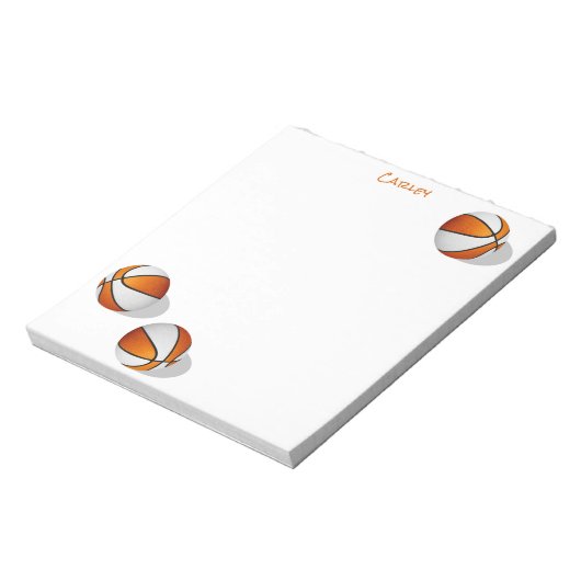 Bloc-note trois balles de basket orange blanc nom personnali (Tourné)