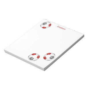Bloc-note trois balles de football gris rouge personnalisées