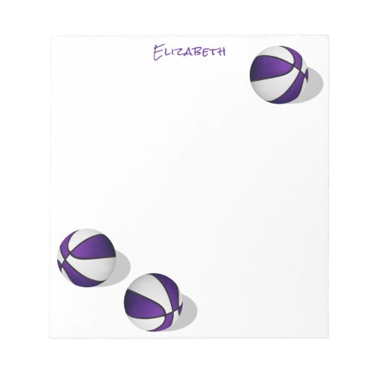 Bloc-note trois boules de basket blanc violet nom personnali (Devant)