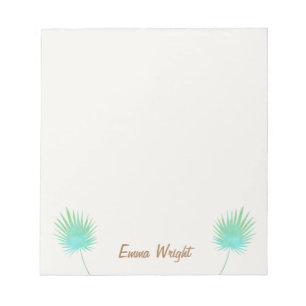 Bloc-note Tropical Aqua Vert aquarelle Paume Leaf Branche