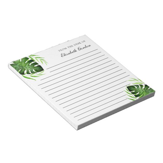 Bloc-note Tropical Feuille Jungle Script Personnalisé Chic (Incliné)